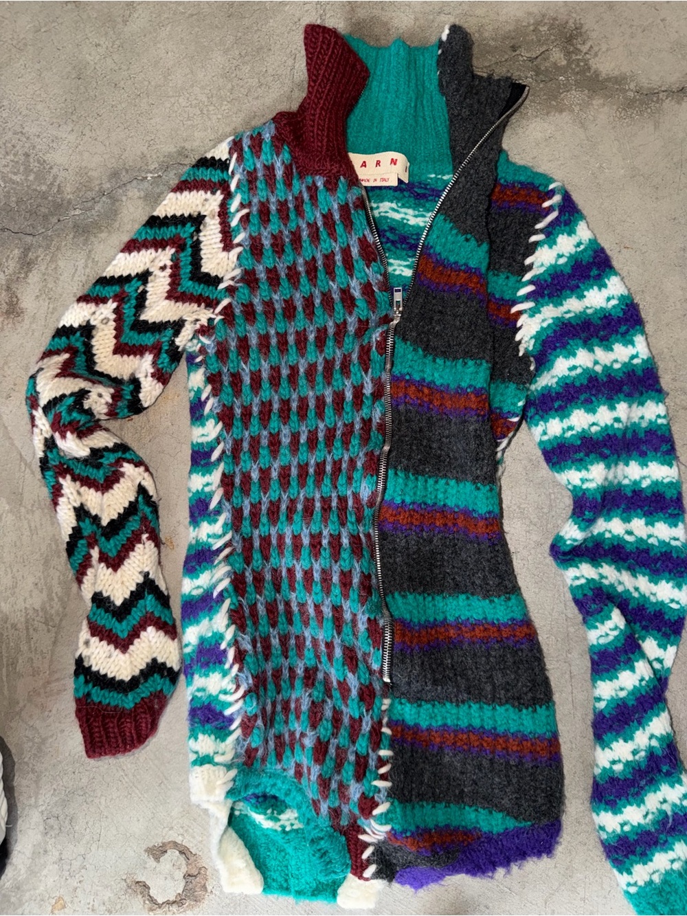 Marni Multicolor Mixed-Pattern Zip-Up Women's Sweater - Picture 2 of 2